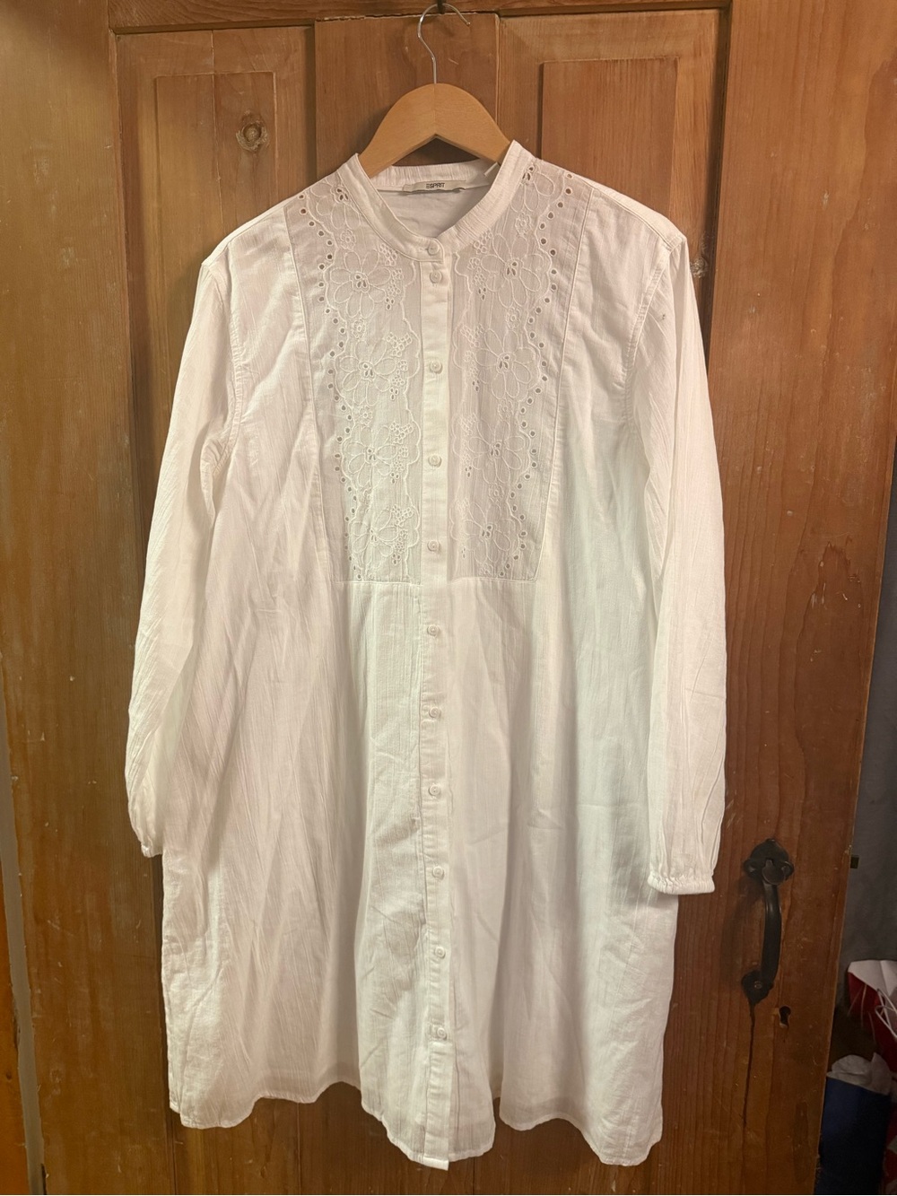 Esprit White Embroidered Longline Button-Down Tunic